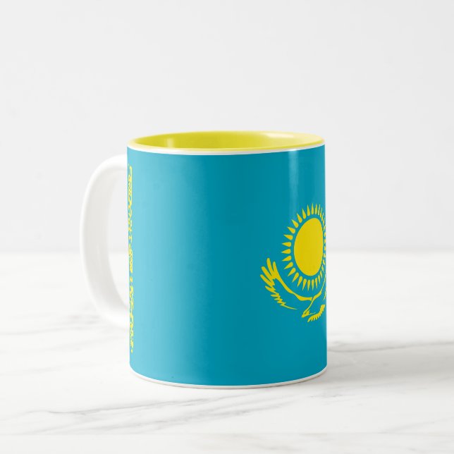 Kazakhstan Flag Two-Tone Coffee Mug (Front Left)