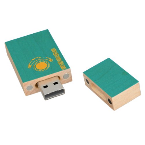 Kazakhstan flag wood flash drive