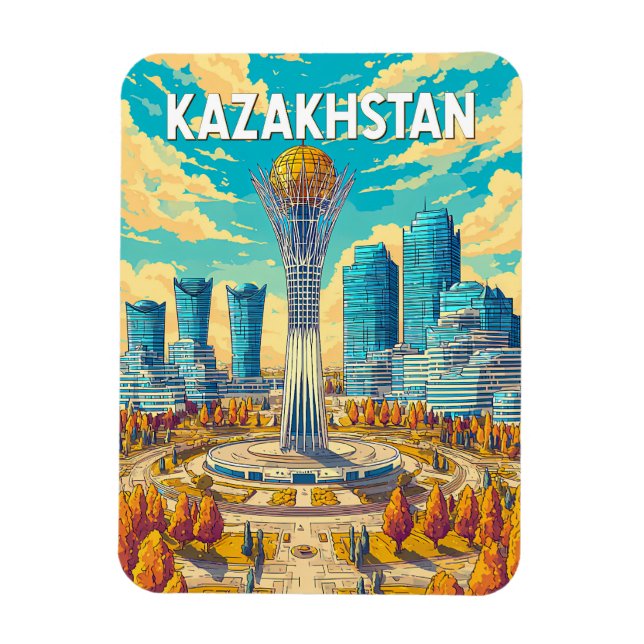 Kazakhstan Illustration Travel Art Vintage Magnet (Vertical)