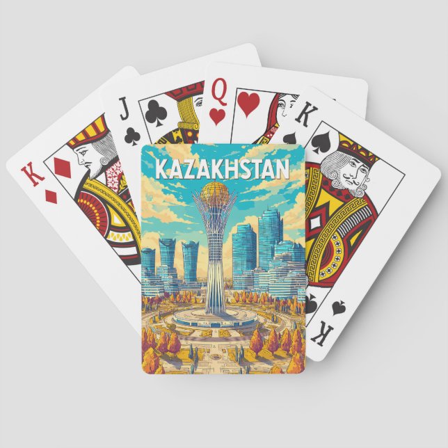 Kazakhstan Illustration Travel Art Vintage Poker Cards (Back)