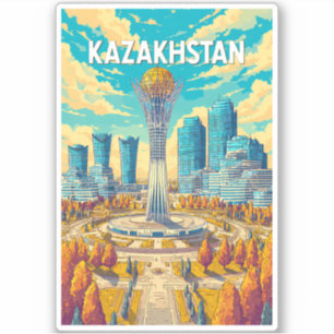 Kazakhstan Illustration Travel Art Vintage Sticker