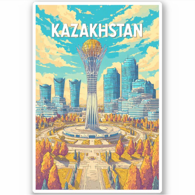 Kazakhstan Illustration Travel Art Vintage Sticker (Front)