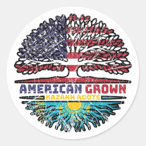 Kazakhstan Kazakh American USA Tree Roots Flag Classic Round Sticker