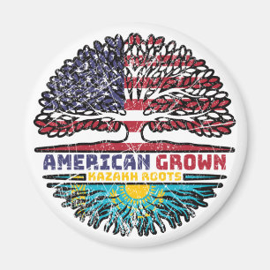 Kazakhstan Kazakh American USA Tree Roots Flag Magnet