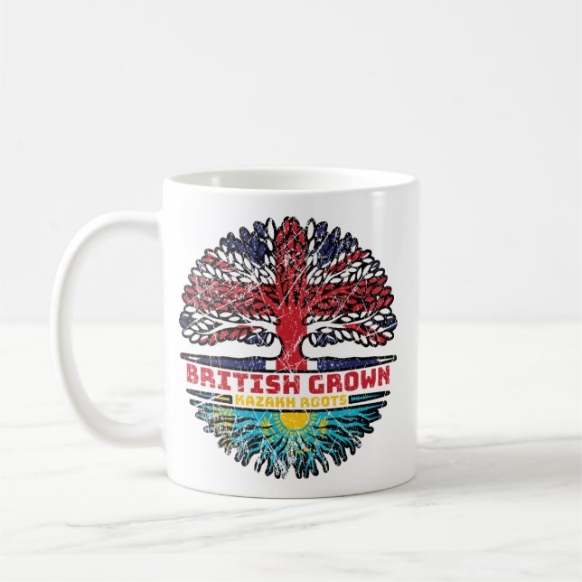 Kazakhstan Kazakh British UK Tree Roots Flag Coffee Mug (Left)
