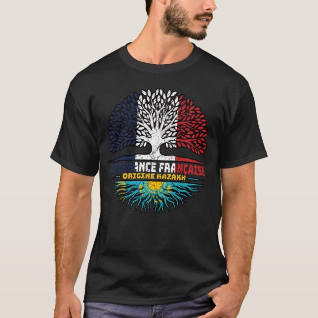 Kazakhstan Kazakh  French France Tree Roots Flag T-Shirt (Front)