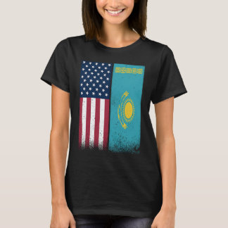 Kazakhstan  Kazakhstani American Flags Proud USA T-Shirt
