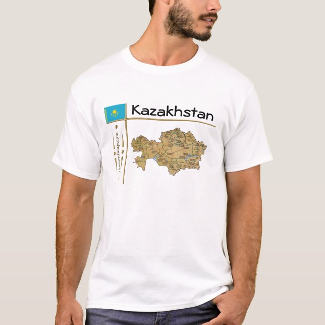Kazakhstan Map + Flag + Title T-Shirt (Front)