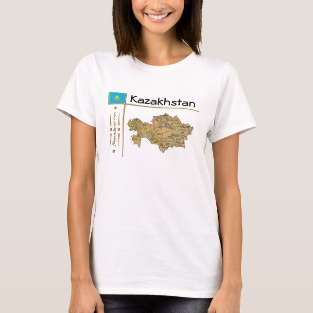 Kazakhstan Map + Flag + Title T-Shirt (Front)