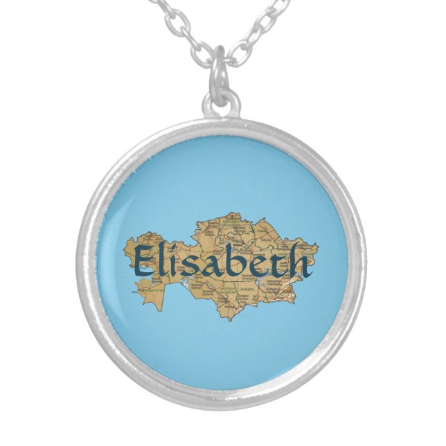 Kazakhstan Map + Name Necklace (Front)