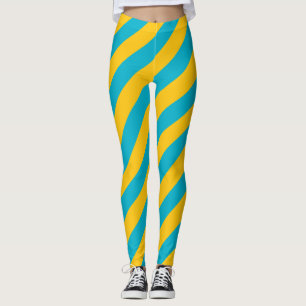 Kazakhstan National Flag Colors Diagonal Striped Leggings