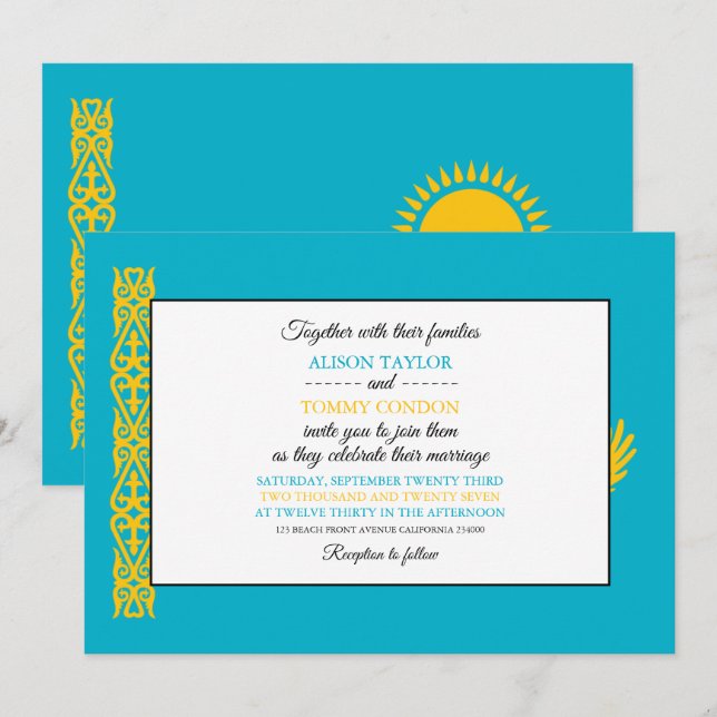 Kazakhstani Flag, Flag of Kazakhstan Wedding Invitation (Front/Back)