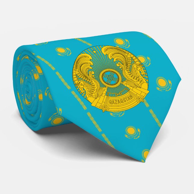 Kazakhstani Flag & National Emblem, Kazakhstan Neck Tie (Rolled)