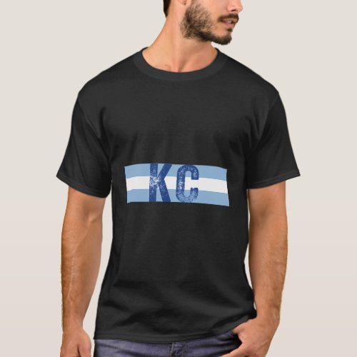 Kc Letters Kansas City Horizontal Blue Stripes Kc T_Shirt