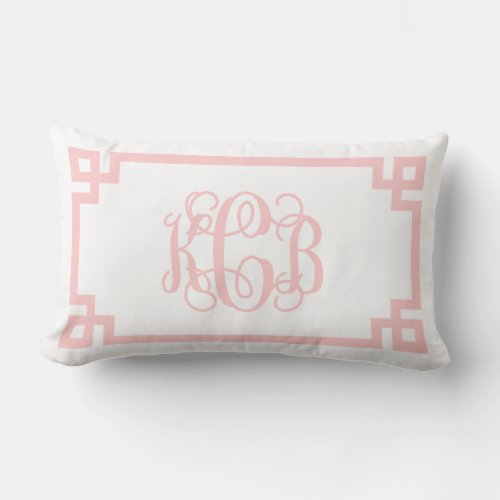 KCB Light Pink Greek Key Script Monogram Lumbar Pillow