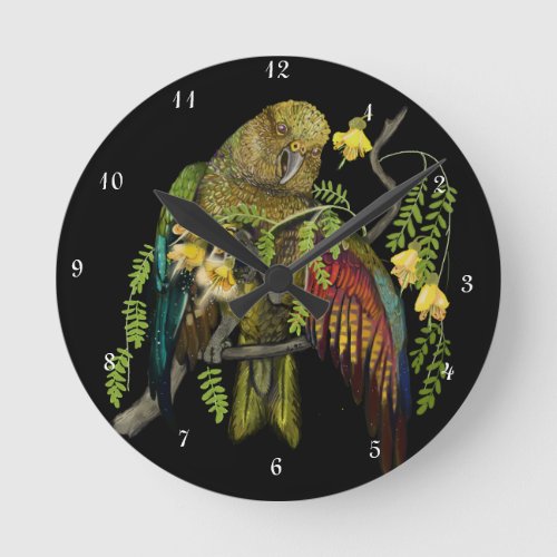 Kea New Zealand Mountain Parrot Round Clock