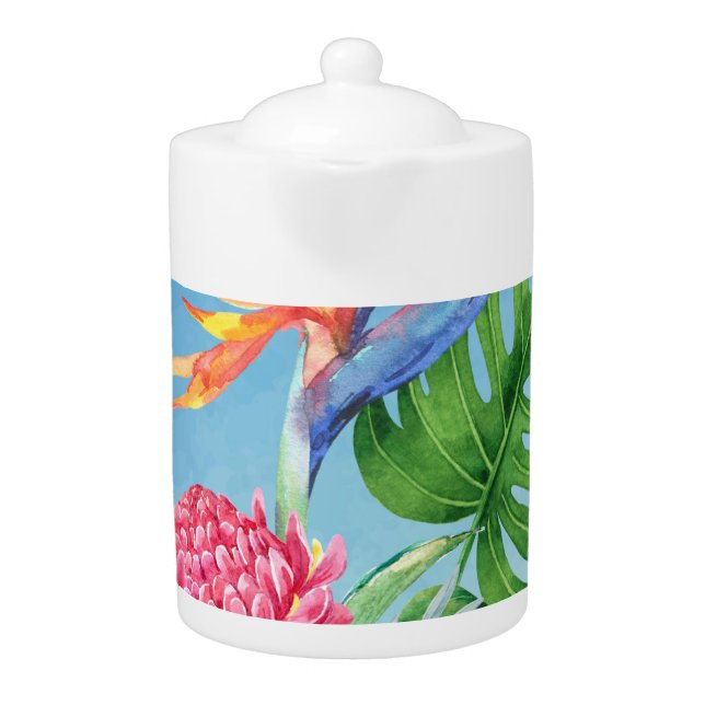 Kealoha (Sky Blue) Hawaiian Flower Arrangement  Teapot (Front)
