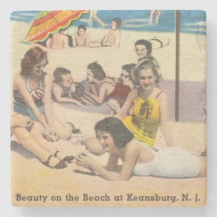 Keansburg, New Jersey Beach Beauty - Vintage Scene Stone Coaster