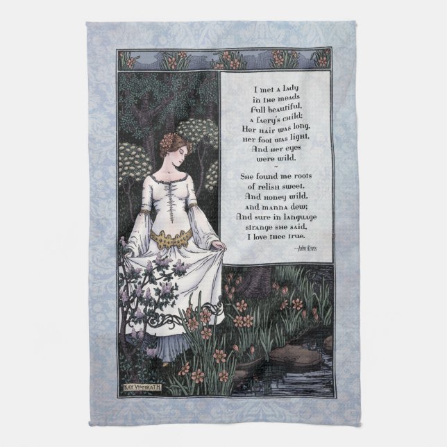 Keats "La Belle Dame" Victorian Poem Art Tea Towel (Vertical)