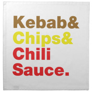 Kebab & Chips & Chili Sauce. Cloth Napkin
