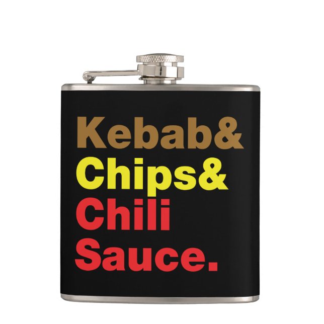 Kebab & Chips & Chili Sauce. Flask (Front)