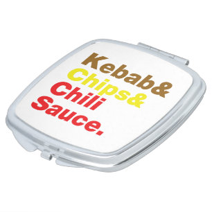 Kebab & Chips & Chili Sauce. Mirror For Makeup