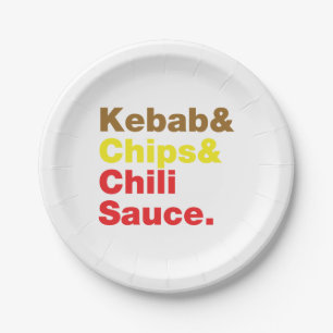 Kebab & Chips & Chili Sauce. Paper Plates