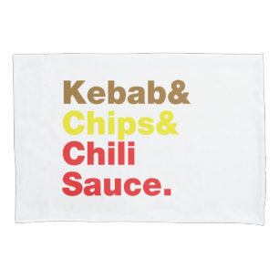 Kebab & Chips & Chili Sauce. Pillow Case
