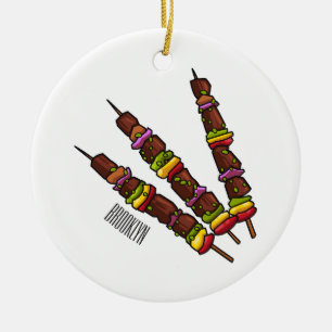 Kebab or kabob cartoon illustration ceramic ornament