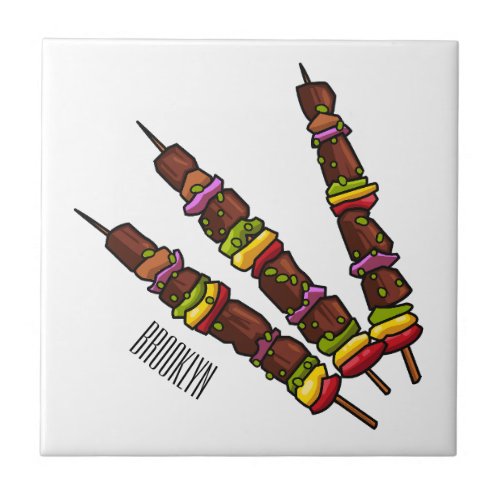 Kebab or kabob cartoon illustration ceramic tile