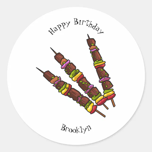 Kebab or kabob cartoon illustration classic round sticker | Zazzle