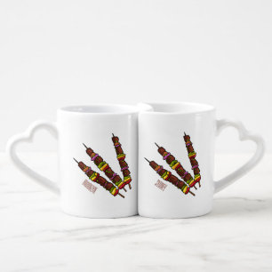 Kebab or kabob cartoon illustration coffee mug set