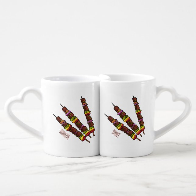 Kebab or kabob cartoon illustration coffee mug set (Front Nesting)
