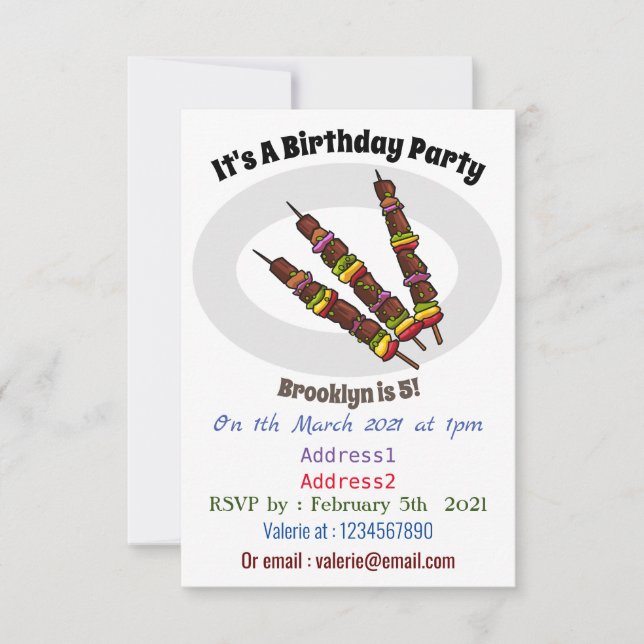 Kebab or kabob cartoon illustration invitation (Front)