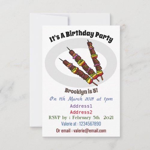 Kebab or kabob cartoon illustration invitation