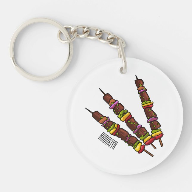 Kebab or kabob cartoon illustration keychain (Front)