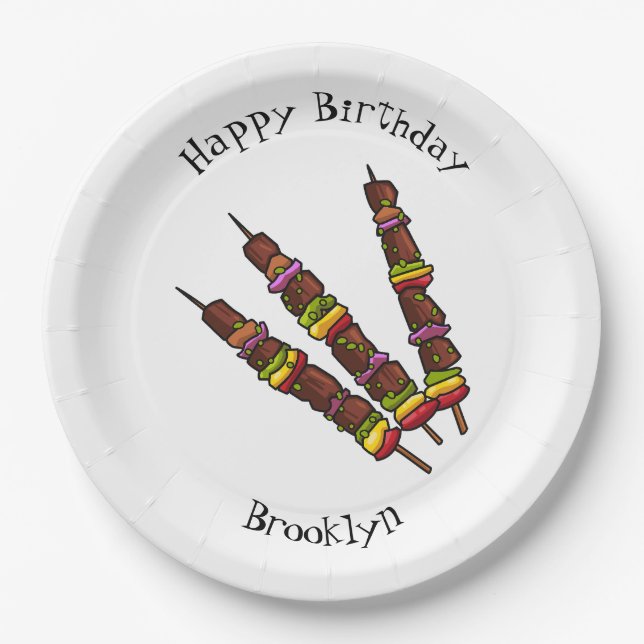 Kebab or kabob cartoon illustration paper plates (Front)