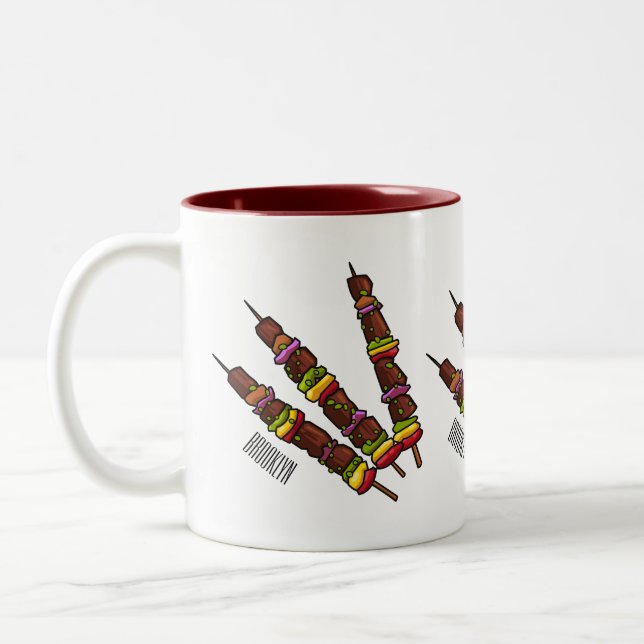Kebab or kabob cartoon illustration Two-Tone coffee mug (Left)