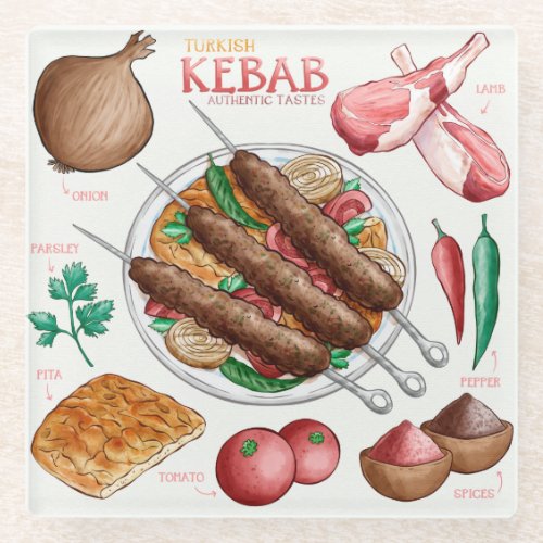 Kebab Recipe Glass Coaster