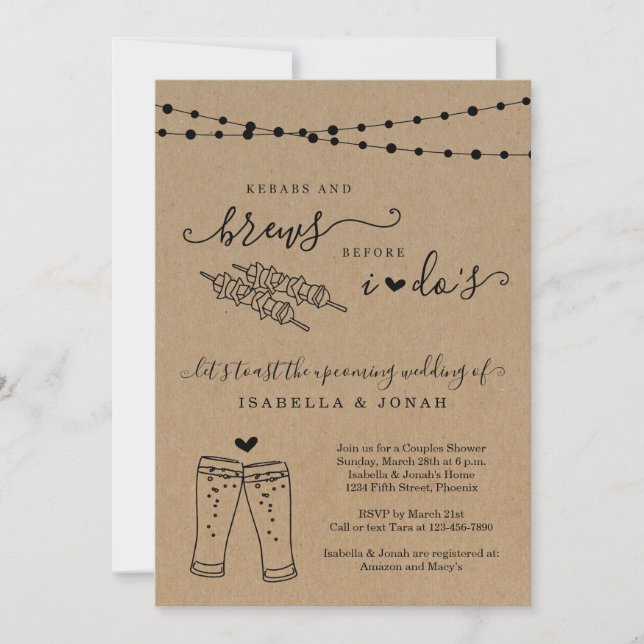 Kebabs & Brews Before I Do's Couples Bridal Shower Invitation (Front)