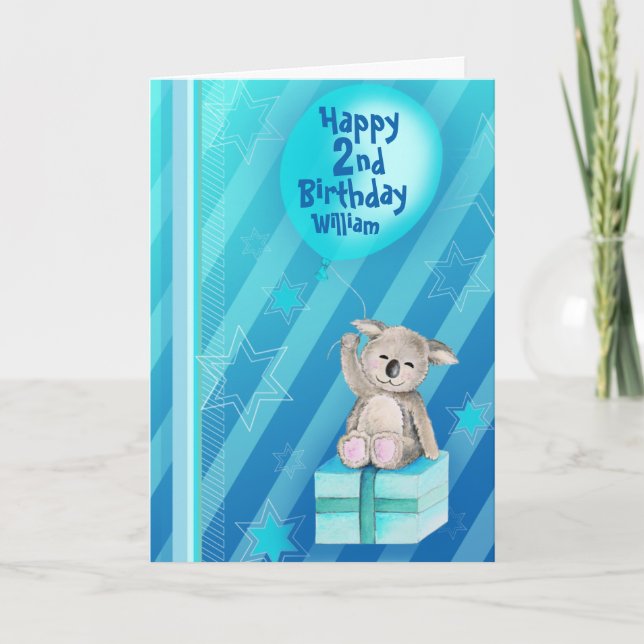 Keddy Koala blue 2nd birthday card (Front)