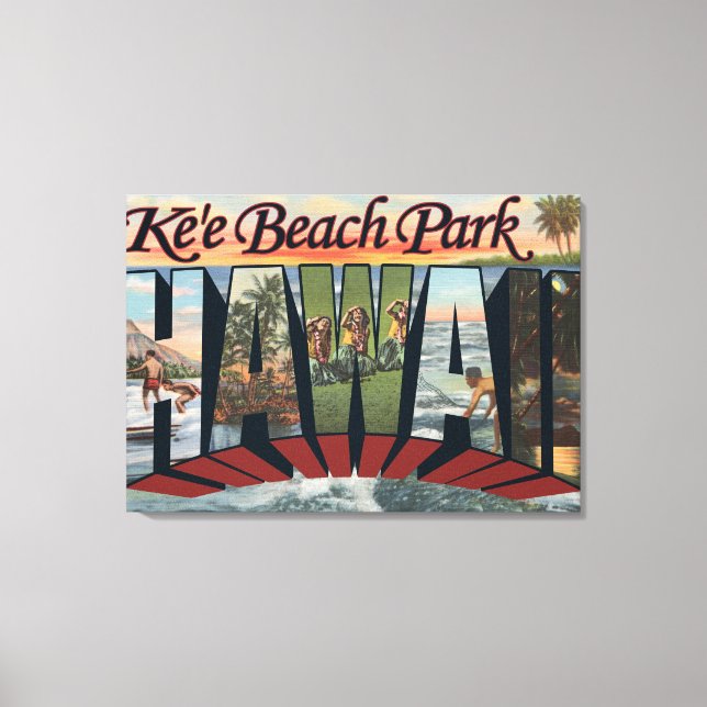 Ke'e Beach Park, Hawaii - Large Letter Scenes Canvas Print (Front)