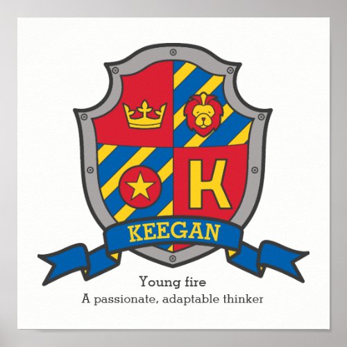 Keegan boys name meaning letter K heraldry kids Poster