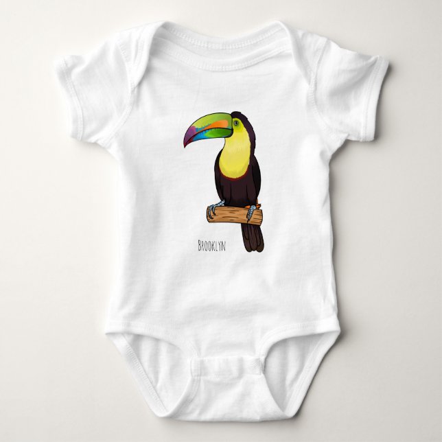 Keel-billed toucan bird cartoon illustration  baby bodysuit (Front)