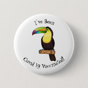 Keel-billed toucan bird cartoon illustration button