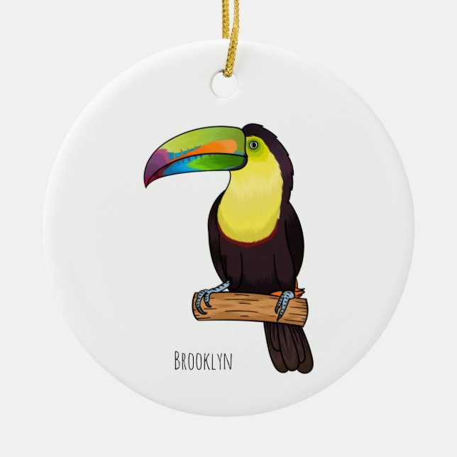 Keel-billed toucan bird cartoon illustration  ceramic ornament (Front)