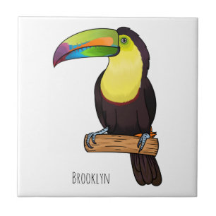 Keel-billed toucan bird cartoon illustration  ceramic tile