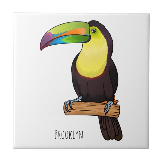 Keel-billed toucan bird cartoon illustration  ceramic tile (Front)