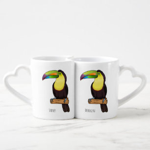 Keel-billed toucan bird cartoon illustration coffee mug set