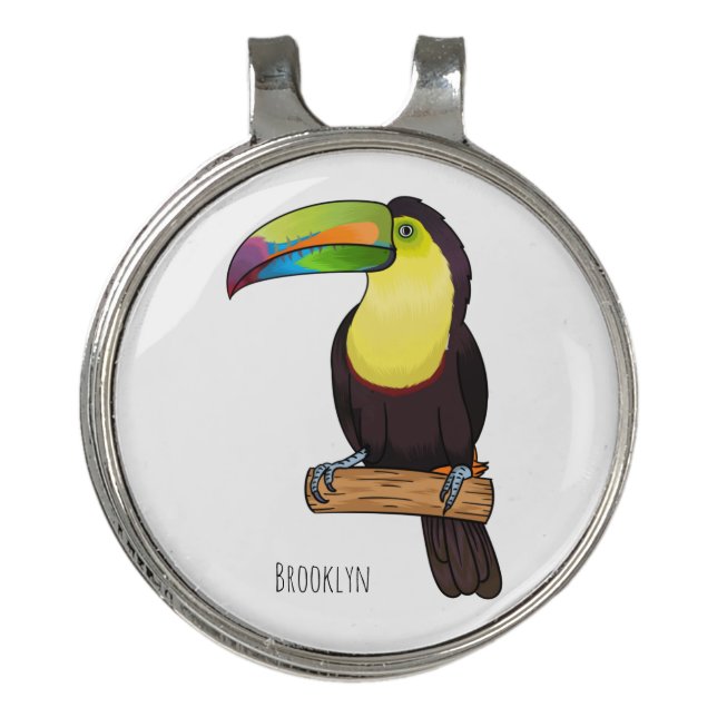 Keel-billed toucan bird cartoon illustration golf hat clip (Front)